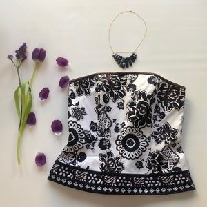 Floral print bustier black, white and brown